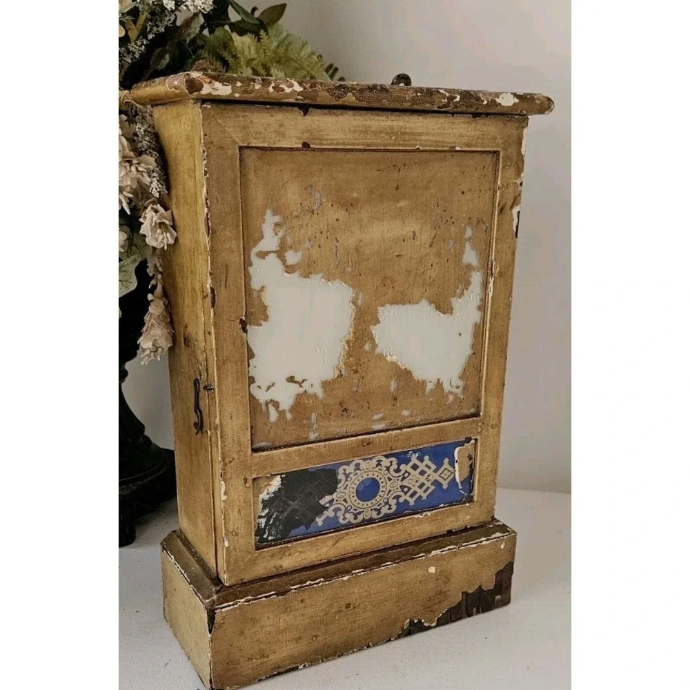 Primitive Wood Wall Cabinet Old Mustard Yellow Glass Panels